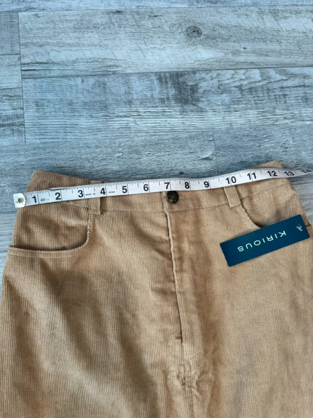 Kirious NWT tan corduroy pencil maxi skirt front slit size small L34 - Picture 5 of 9